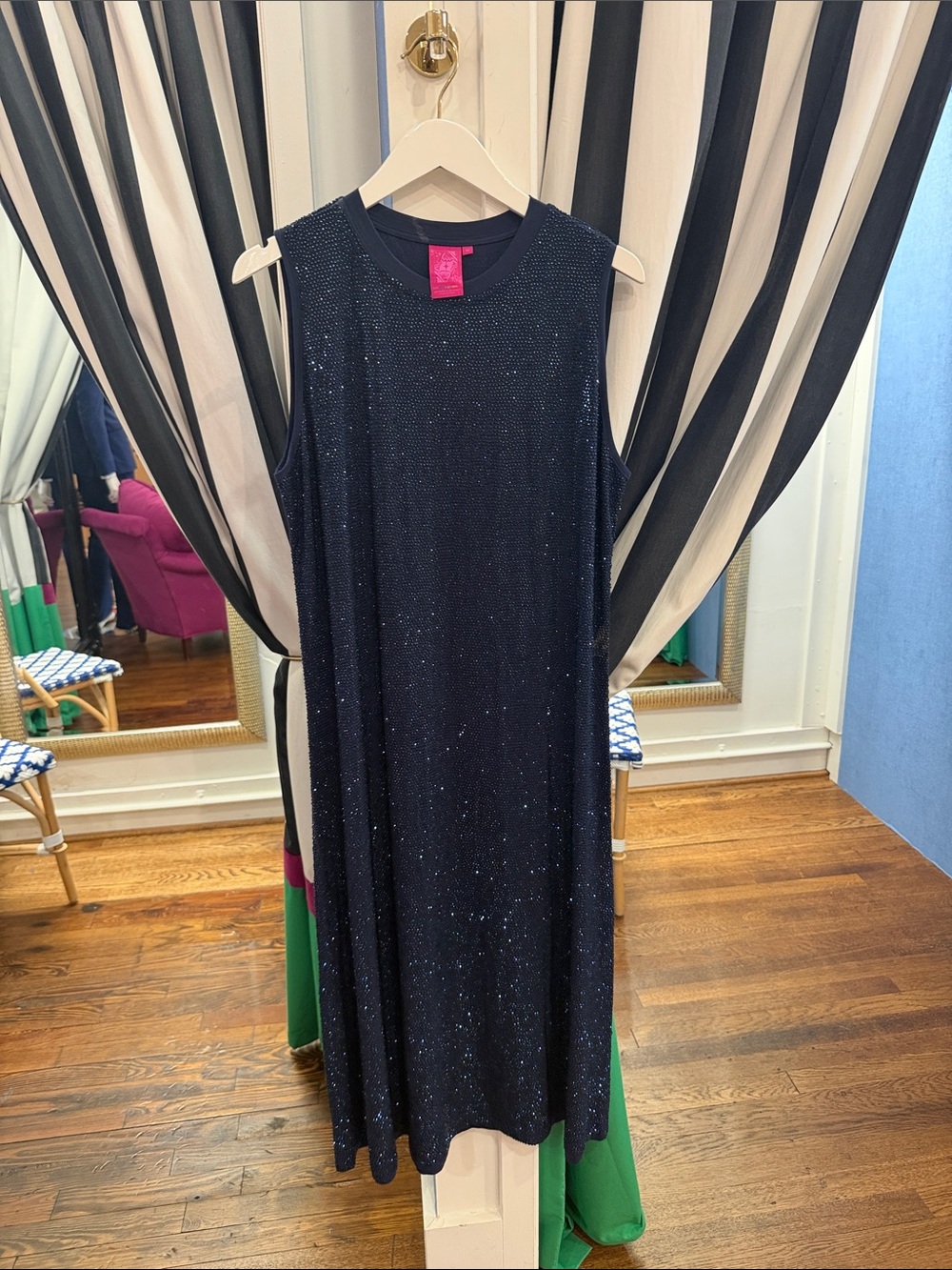 QUEEN OF SPARKLES Sleeveless Navy Sparkle Midi Dress